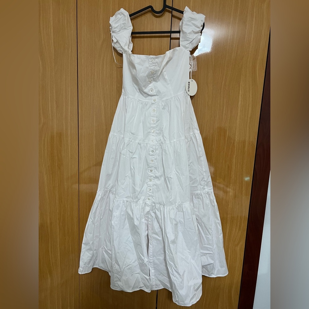 STAUD White Off Shoulder Maxi Dress